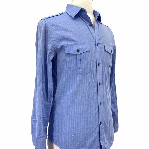 Express Men's Casual Blue Fitted Button Down Shirt Fitted Long Sleeve Size Small - Picture 3 of 6